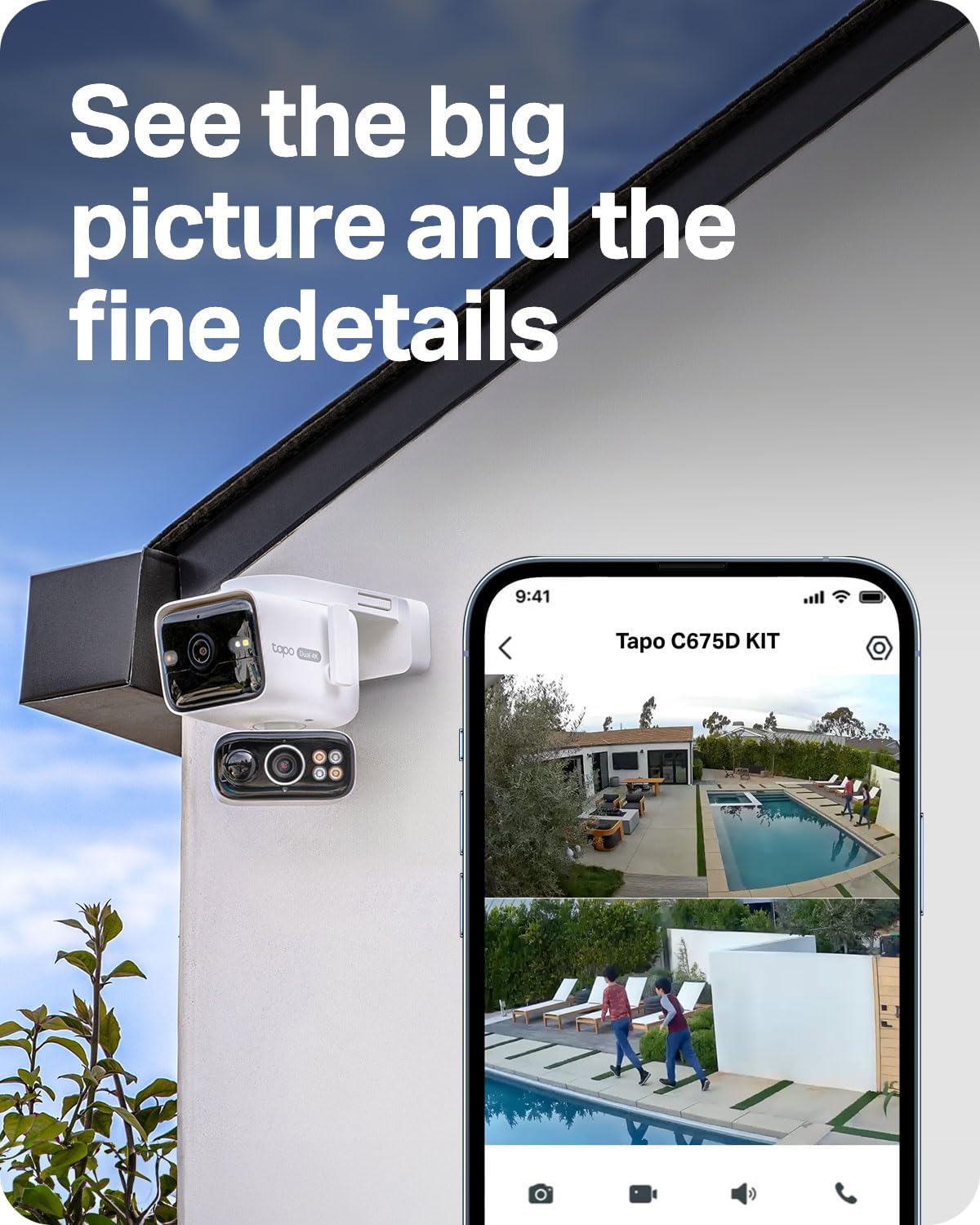 Tapo 4K Security Camera Wireless Outdoor, Dual Lens Pan/Tilt, Battery Powered with Solar, 169° Wide-Angle Lens + 6mm Zoom Lens, Motion Track, Subscription-Free SD Storage or Optional Cloud - C675D KIT