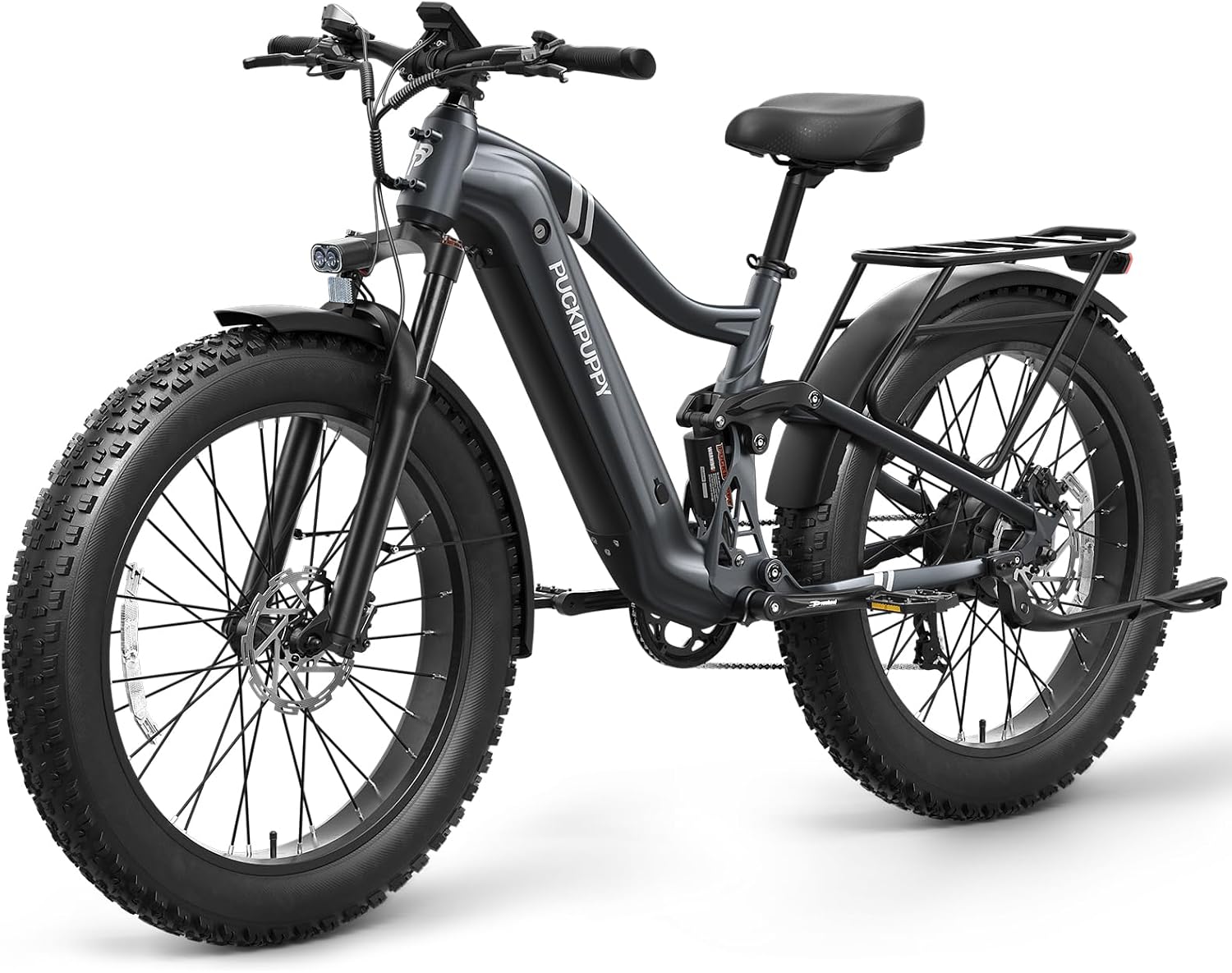PUCKIPUPPY Boxer Electric Bike for Adults 960W, Full Suspension 48V 20AH Battery Ebike, 26' Fat Tire 28MPH 80Miles Range Mountain Electric Bicycle, 7 Speed Hydraulic Disc Brake