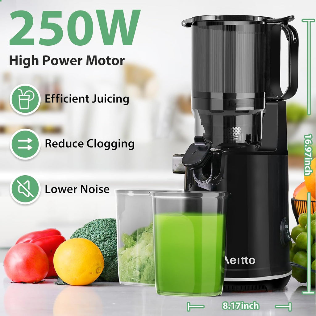 Cold Press Juicer, 5.3' Extra Large Wide Mouth, Aeitto Slow Juicer Machines, Professional Juice Extractor Machine,Self Feeding