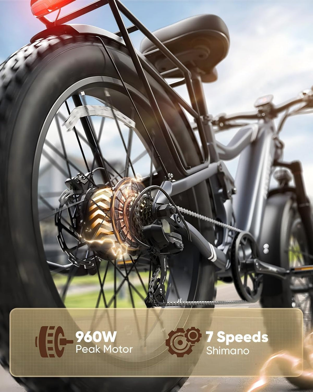 PUCKIPUPPY Electric Bike for Adults 960W, 48V 20AH Battery Adult Ebike, Full Suspension 26' Fat Tire E Bike, 28MPH 80Miles Range Mountain Electric Bicycle, 7 Speed, Hydraulic Disc Brakes