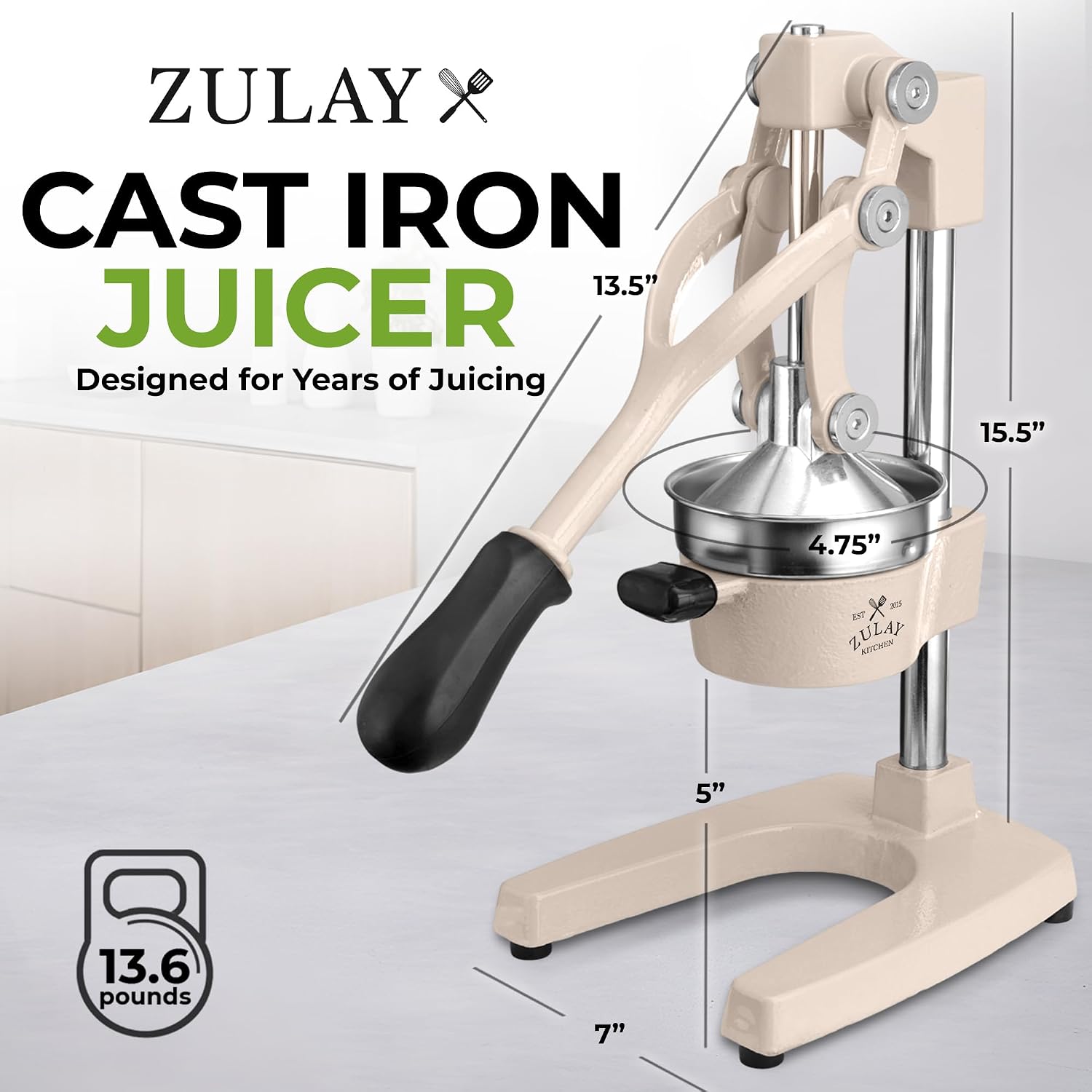 Zulay Kitchen Cast Iron Juicer - Heavy Duty Manual Juicer with Detachable Strainers for Easy Cleaning, Orange Juice Press for Citrus Fruits, Perfect for Bartenders, Juice Lovers & Health Enthusiasts