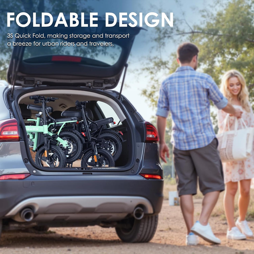 Foldable Electric Bike for Adults and Teens, 750W/1000W Peak Motor Ebike with 48V 10AH Removable Battery, 30-60 Miles PAS Range, 14' Mini E-Bike for Daily Commuting, Electric Bicycle for Riders