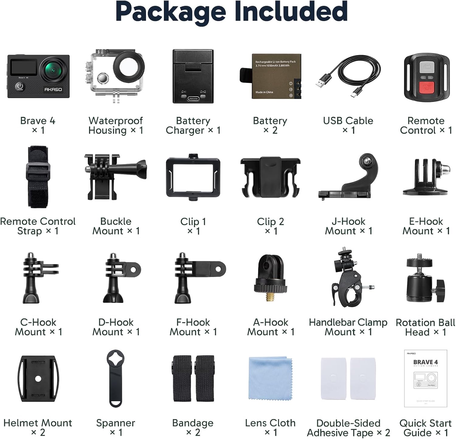 AKASO Brave 4 Action Camera with 64GB MicroSDXC U3 Card 4K30FPS 20MP Ultra HD 131FT Waterproof Underwater Camera EIS WiFi Remote Control 5X Zoom Sport Camera with Motorcycle Bicycle Accessories Kit