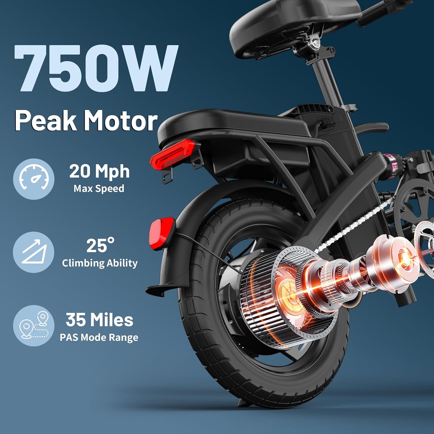 Foldable Electric Bike for Adults and Teens, 750W/1000W Peak Motor Ebike with 48V 10AH Removable Battery, 30-60 Miles PAS Range, 14' Mini E-Bike for Daily Commuting, Electric Bicycle for Riders