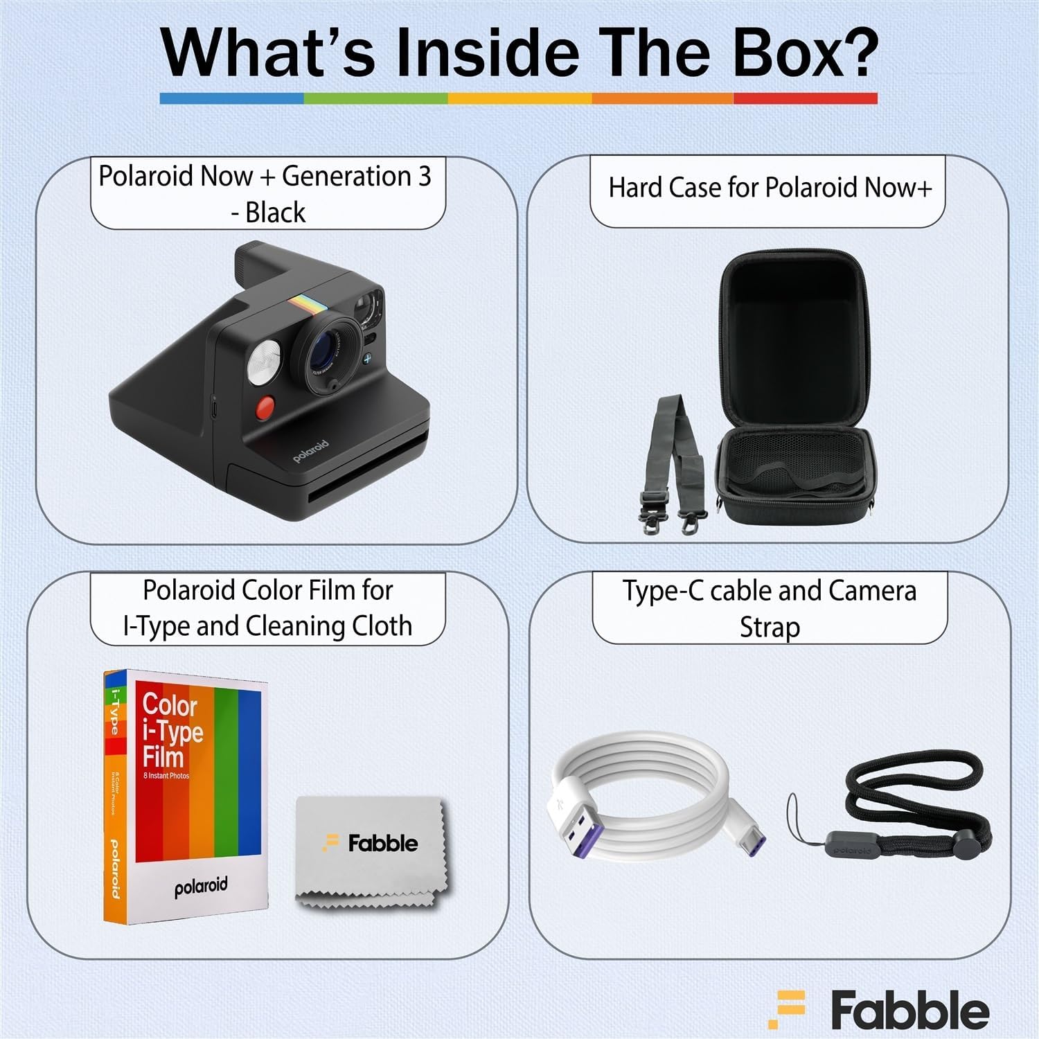Polaroid Now+ Generation 3 I-Type Instant Film Camera (Black) Bundle with Polaroid Color I-Type Film (8 Exposures), Hard Protective Case and USB-C 6 ft. Cable