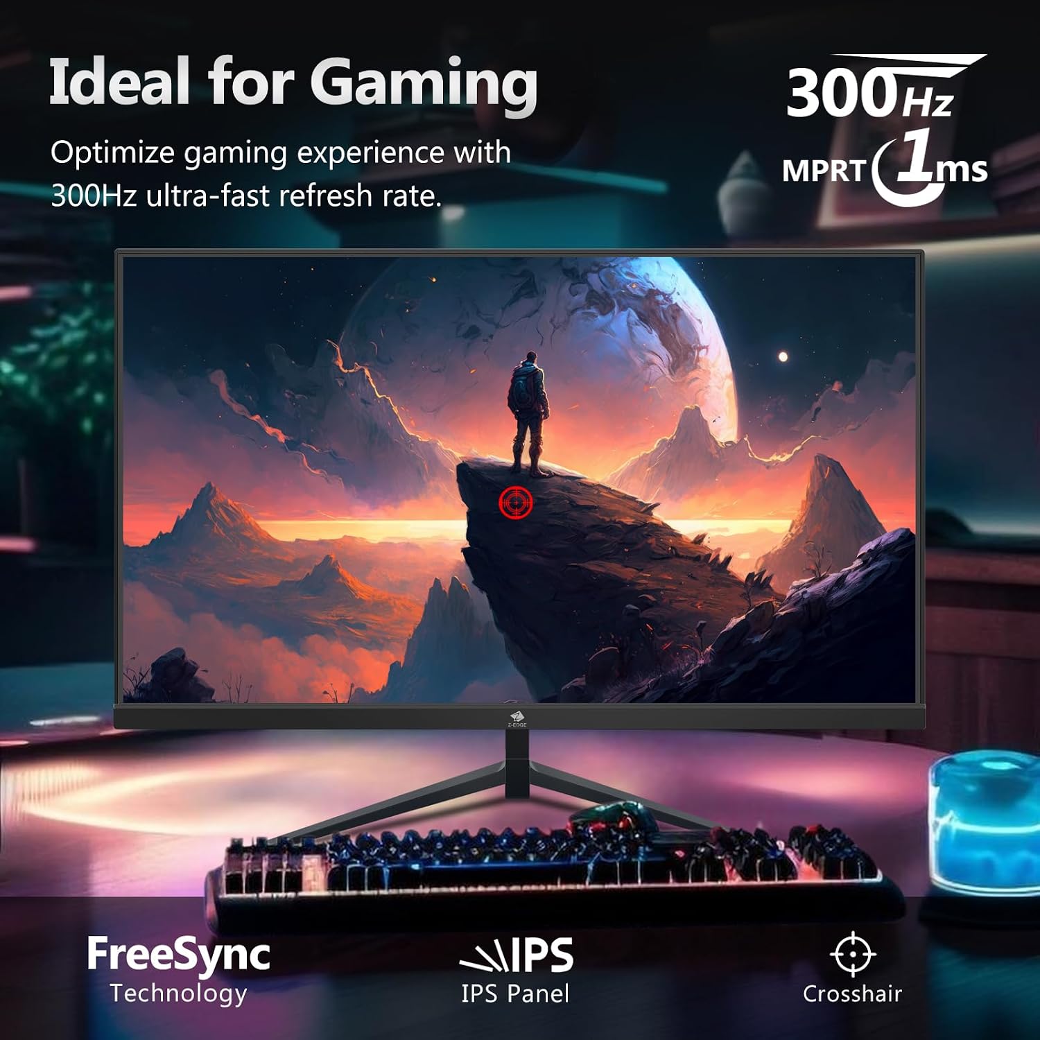 Z-Edge 24.5 inch 300Hz 280Hz 240Hz Gaming Monitor, UG25S FHD 1080p, Ultra Fast MPRT 1ms, IPS Monitor Gaming, PC Computer Monitor, 16.7M Colors, DP x2, HDMI x2