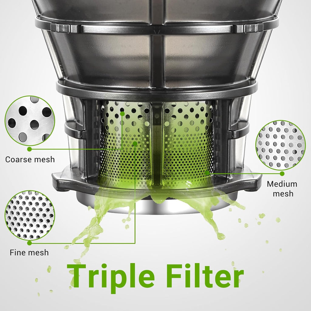 AMZCHEF Juicer Machines, 5.8' Extra Self-Feeding Cold Press Juicer for Whole Vegetable & Fruit, Juice Extractor Machine with Large Auger & Triple Strainers, Easy to Clean, High Juice Yield