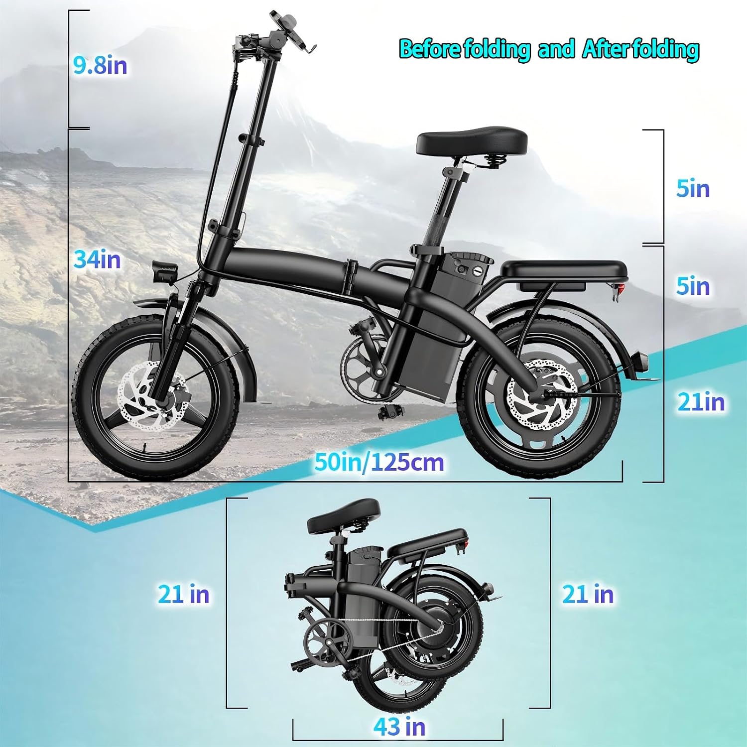 Folding Electric Bike for Adults, 500W Motor, 23MPH, 14' Mini Ebike | Pedal Assist | 30° Uphill | Shock Absorbers | 48V12AH Removable Battery | UL 2849 | Dual Disc Brake | 38 Miles PAS Range (T1)
