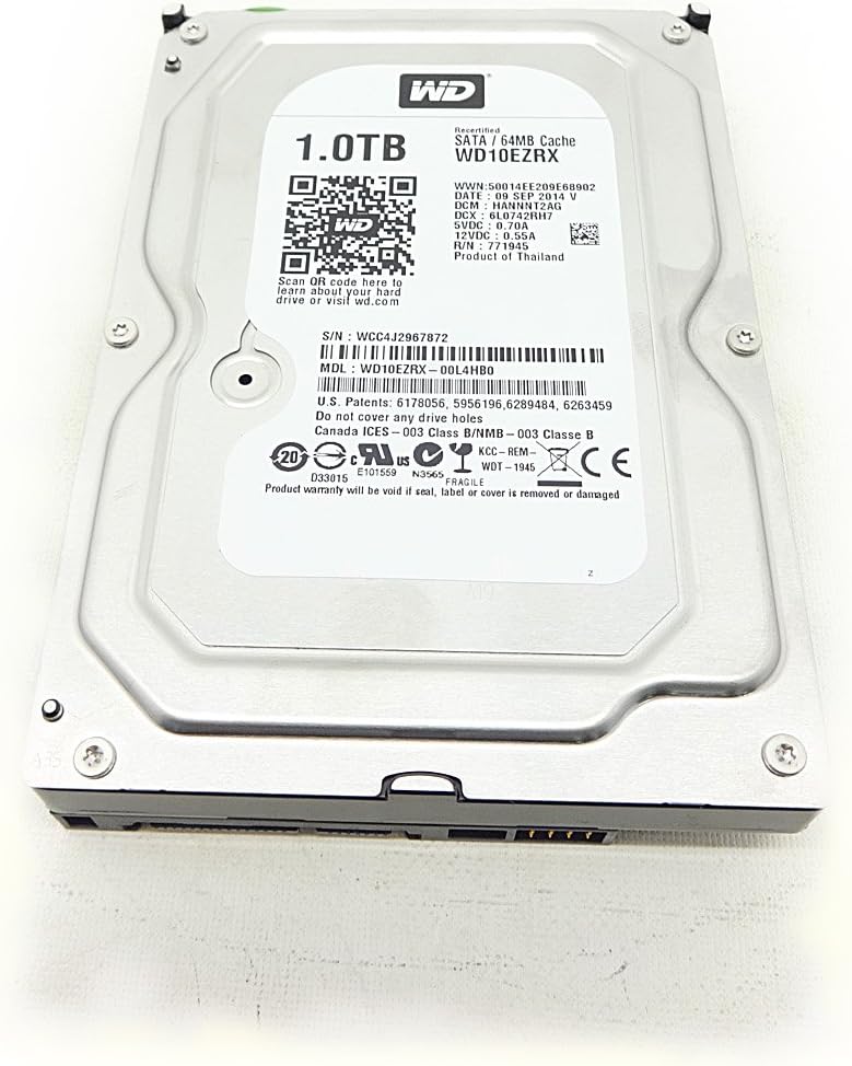 Western Digital 1TB Caviar Green WD10EZRX 3.5' 64MB SATA-600 Hard Disk - Certified (Renewed)
