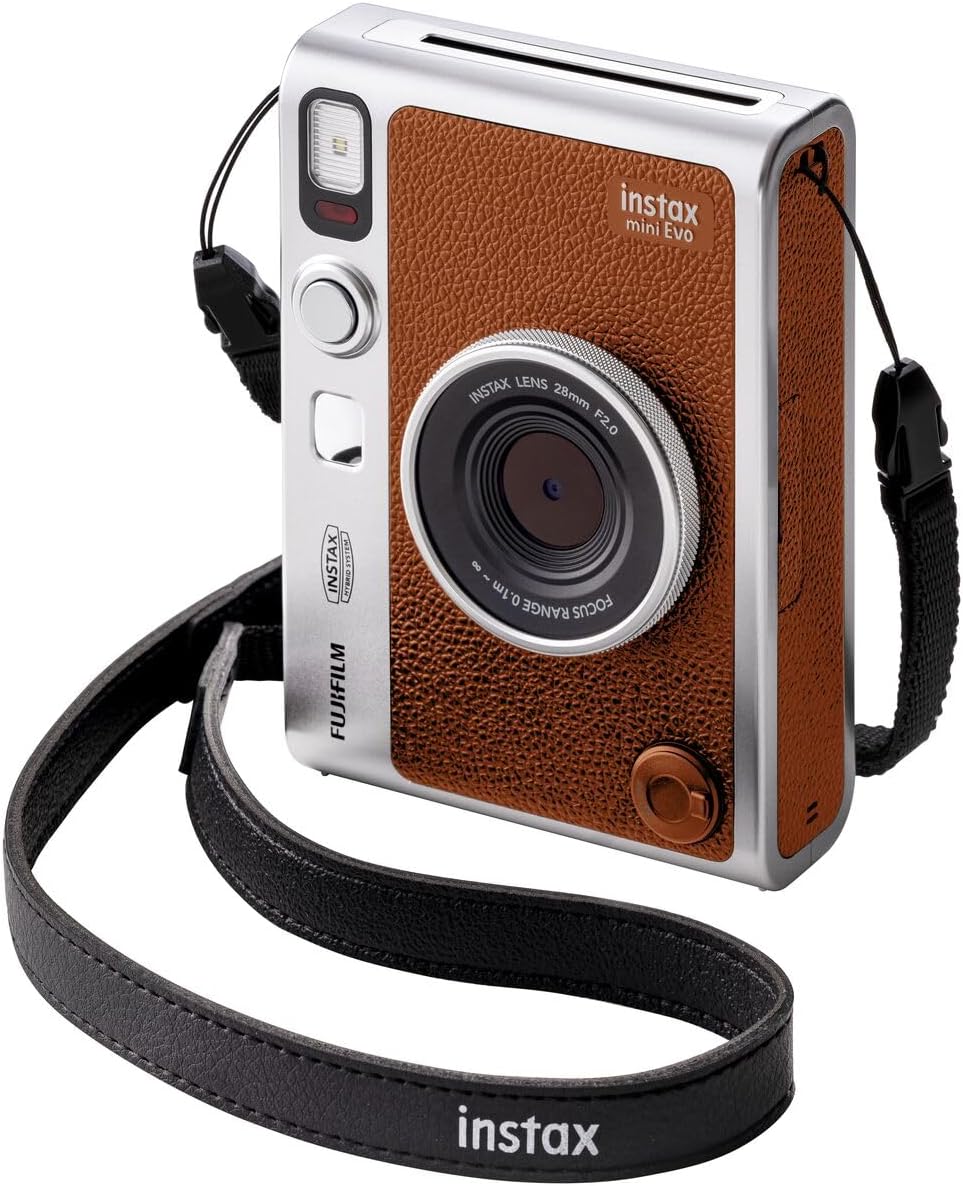 Fujifilm Instax Mini EVO Hybrid Brown Instant Camera Bundle with Case Compatible with Fujifilm Instax Mini EVO + Fujifilm Instax Mini Twin Pack Instant Film (16437396)