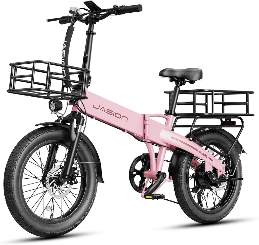 Jasion EB6 Foldable Electric Bike for Adults,【1200W Peak Motor, 25 MPH, 50 Miles Range】 20' Fat Tire Ebike with 48V Built-in Battery, Lightweight Aluminum Frame E Bike for Commuting, Off-Road, Travel