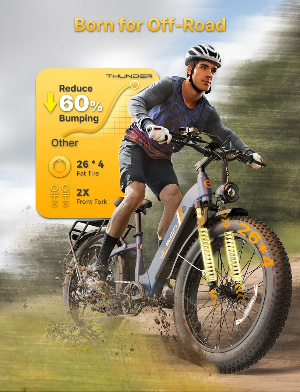 Jasion Thunder/PRO/ST Electric Bike,2000W/1800W Peak Ebikes for Adults,26''Fat Tire Best Ebike for Men,90/80 Miles with 1040Wh/864Wh Battery,35/30+MPH Max Speed Bicycles,500/400LB Capacity