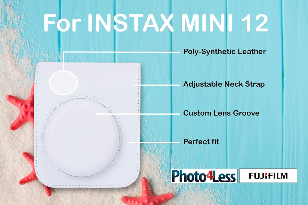 Fujifilm Instax Mini 12 Instant Film Camera Clay White, Fujifilm Instax Mini Twin Pack Instant Film 20 Prints, Prtotective Case, Gift Bundle