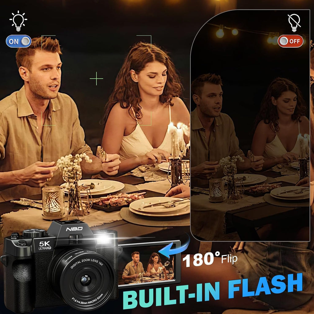 True 5K Digital Cameras for Photography 64MP - 16X Zoom, WiFi, with 64GB TF Card, Wide-Angle & Macro Lens, Autofocus & Anti-Shake, Vlogging Camera for YouTube Travel (Black)