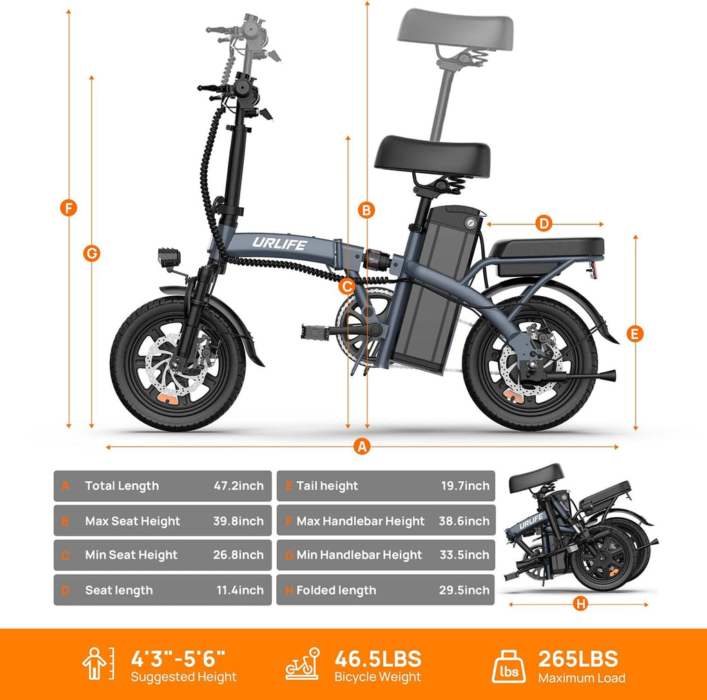 URLIFE Folding Electric Bike for Adults, 14' Portable Commuter ebikes, 20-40 Mile Long Range, 500W Peak Motor, 20MPH, UL 2849 Mini Bikes for Teens