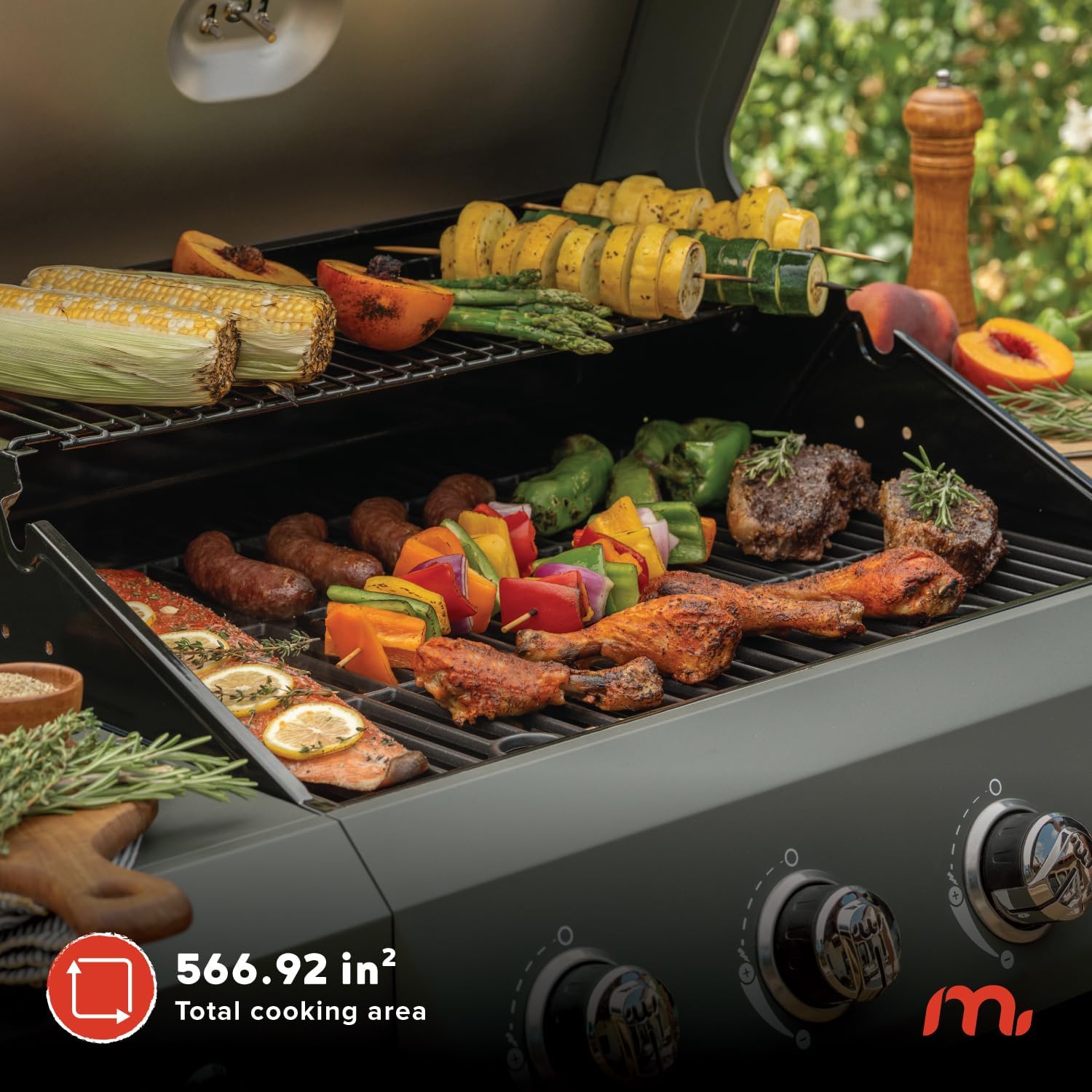 Megamaster 4-Burner Propane Gas Grill with Side Tables, 44,000BTUs, 566.92 SQ. In. Cooking Space, 2 Wheel Transport, Outdoor Kitchen Grill for BBQs, Backyards, Tailgating, and More - 720-1093B