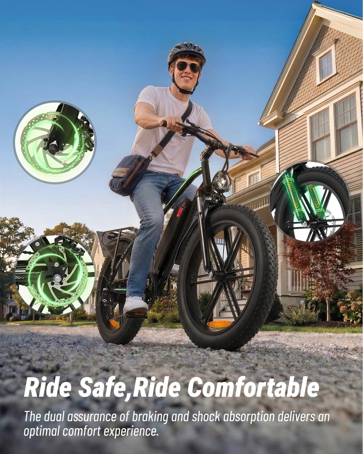 OUXI Electric Bike for Adults, 1000W Peak Electric Mountain Bicycle 48V13Ah Removable Battery, 20″ Fat Tire Ebike with Adjustable Seat, Rear Rack, UL 2849 Certified