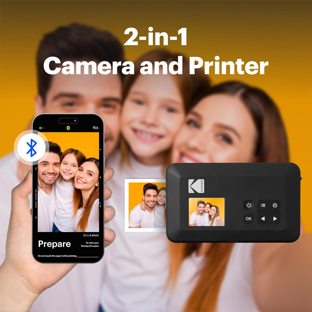 KODAK Mini Shot 2 Retro 2x3' Instant Digital Camera & Photo Printer, 38 Sheets, 2-in-1 Portable Print Camera, Bluetooth Smartphone Printer for iOS & Android, 4PASS Dye Sublimation, Yellow