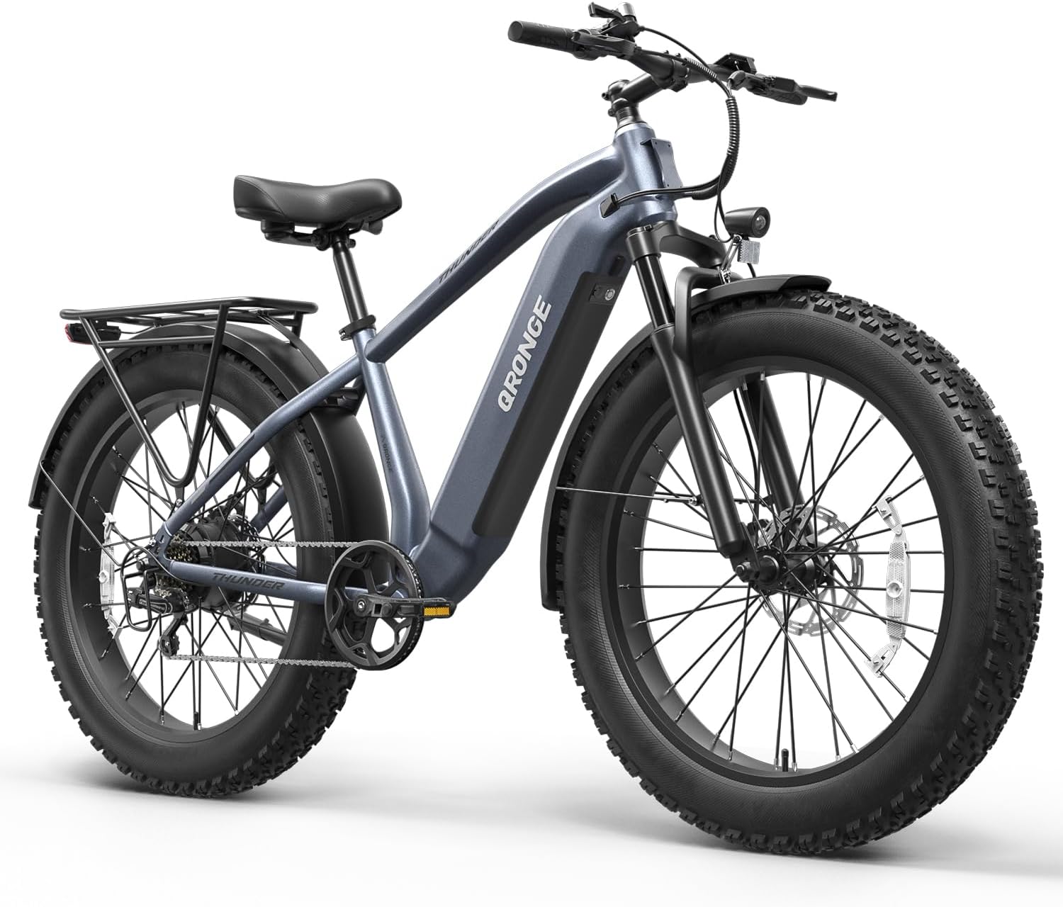 QRONGE Electric Bike for Adults 1800W Peak, 26' Fat Tire Ebike, Adult Electric Bicycles, 28MPH(PAS Mode) Electric Mountain E Bike, Up to 70 Miles, 7 Speed, Fenders, Rear Rack