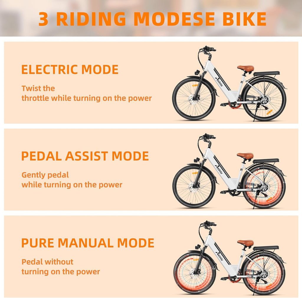 Electric Bike for Adults, 26 Inch Step Through Electric Bike, 36V 13Ah UL Removable Battery Up to 50Miles Peak 1000W, 22Mph Commuter Women Ebike Bicycles Beach Snow