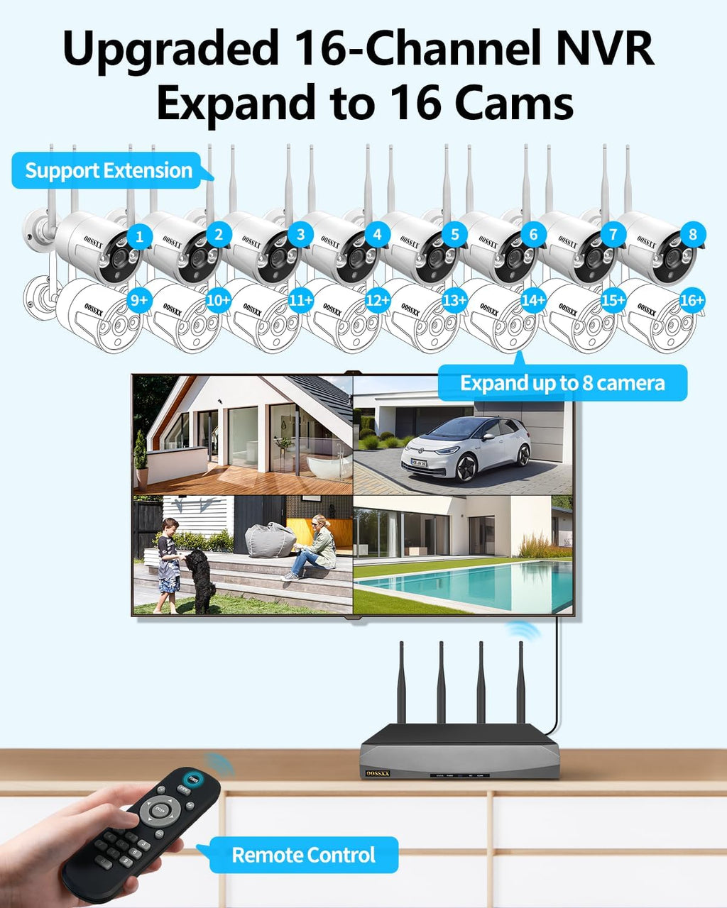 (2026 Update) Wireless Security Camera System, 10CH WiFi NVR with 8 x 3MP Dual Antenna Cameras, 55% Longer Range, 6TB HDD 90-Day Recording, Dual Band 2.4/5.8GHz, Free App