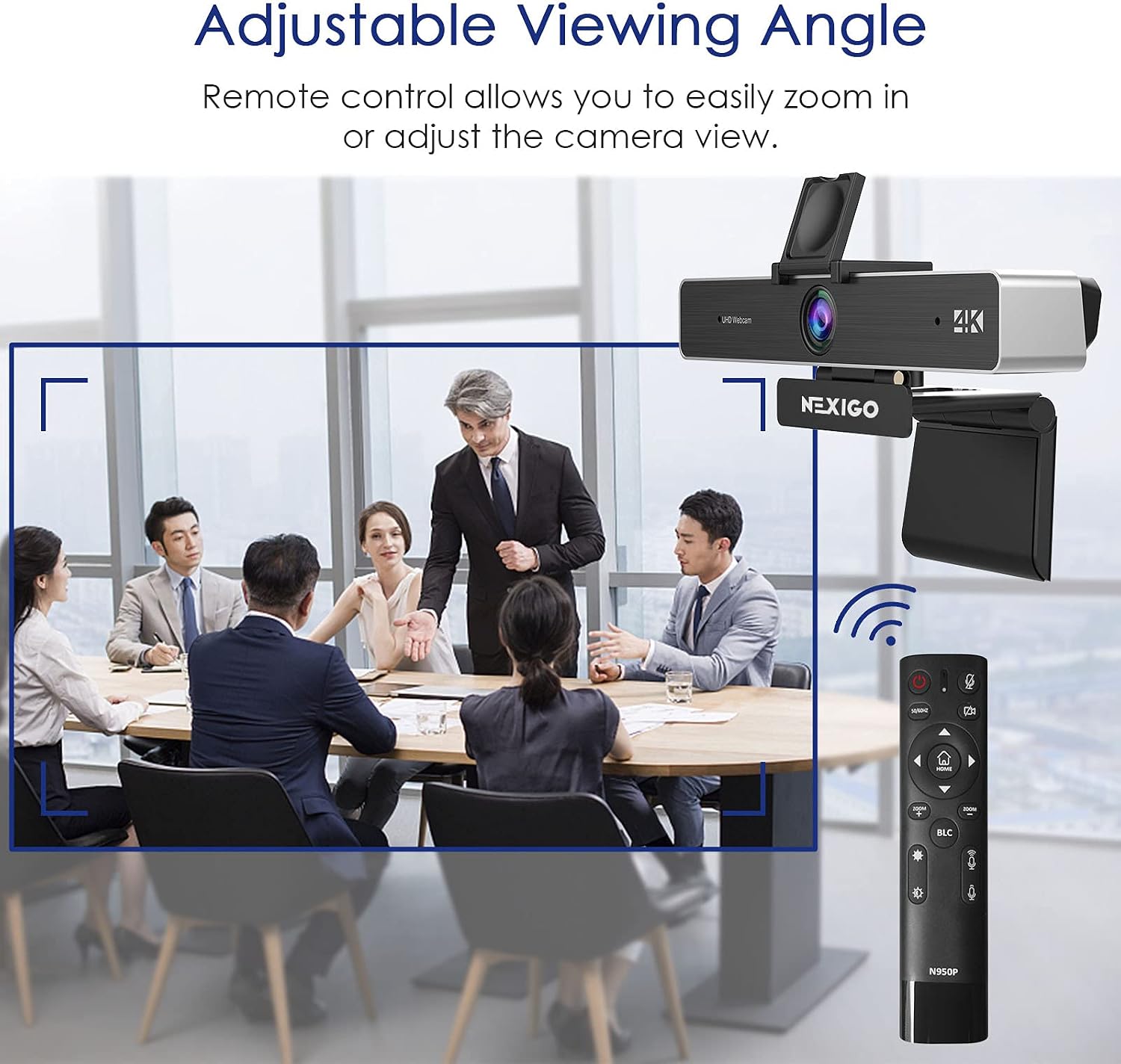 Zoom Certified, NexiGo N950P 4K Zoomable Webcam with Remote Control, Sony_Starvis Sensor, 5X Digital Zoom, Pro Web Camera with Dual Stereo Mics, for Zoom Skype Teams Twitch