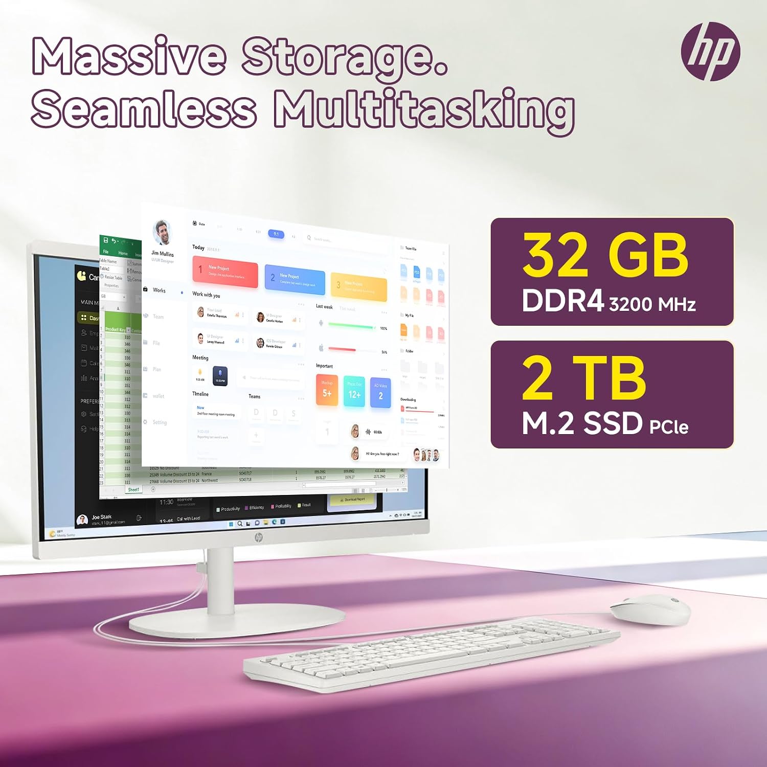 HP All in One Desktop Computer, 21.5' FHD Anti-Glare Display, Intel Celeron J4025 Processor, 32 GB RAM, 2 TB SSD, Intel UHD Graphics, Wi-Fi 6, Webcam, Wired KB & Mouse, Windows 11 Pro, w/Accessories