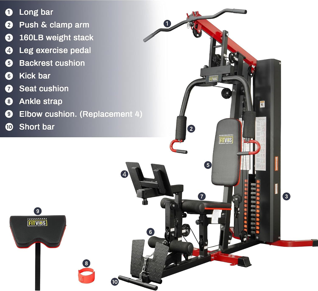 Fitvids Multifunctional Home Gym Equipment with 160 lbs Weight Stack, Full Body Workout Weight Machine, Strength Training Exercise Equipment with Pulley System & Leg Press, All-in-One Workout Station