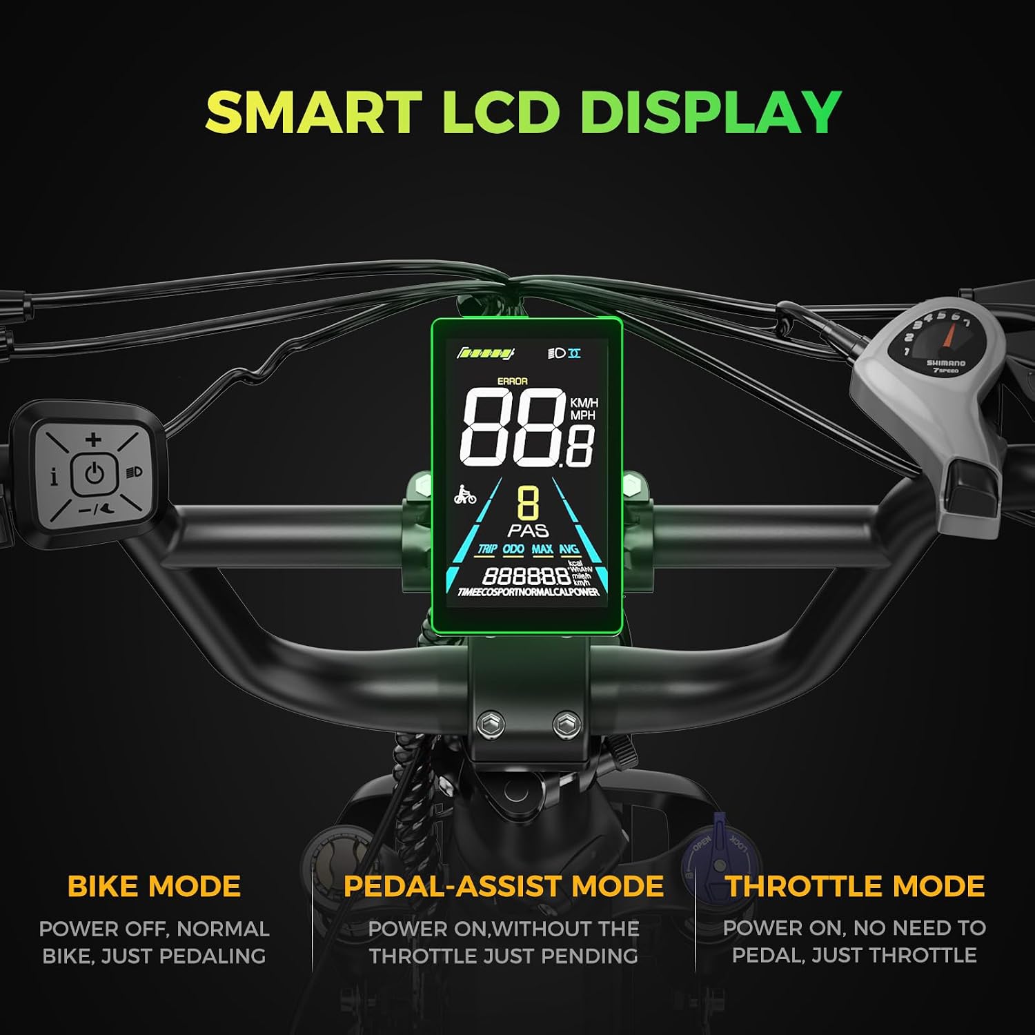 Aipas F3 Electric Bike for Adults with 1500W Motor Peak, 48V 12.8Ah Removable Battery Max 62 Miles 28MPH,20' x 3.0 Fat Tire Folding Electric Bike with 7-Speed and Full Suspension.