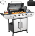 Kendane 4-Burner Propane Gas BBQ Grill with Side Burner, Barbecue Gas Grill with Enameled Cast Iron Grates for Outdoor Patio Garden Barbecue, 53,000 BTU, Stainless Steel Grill Cover included