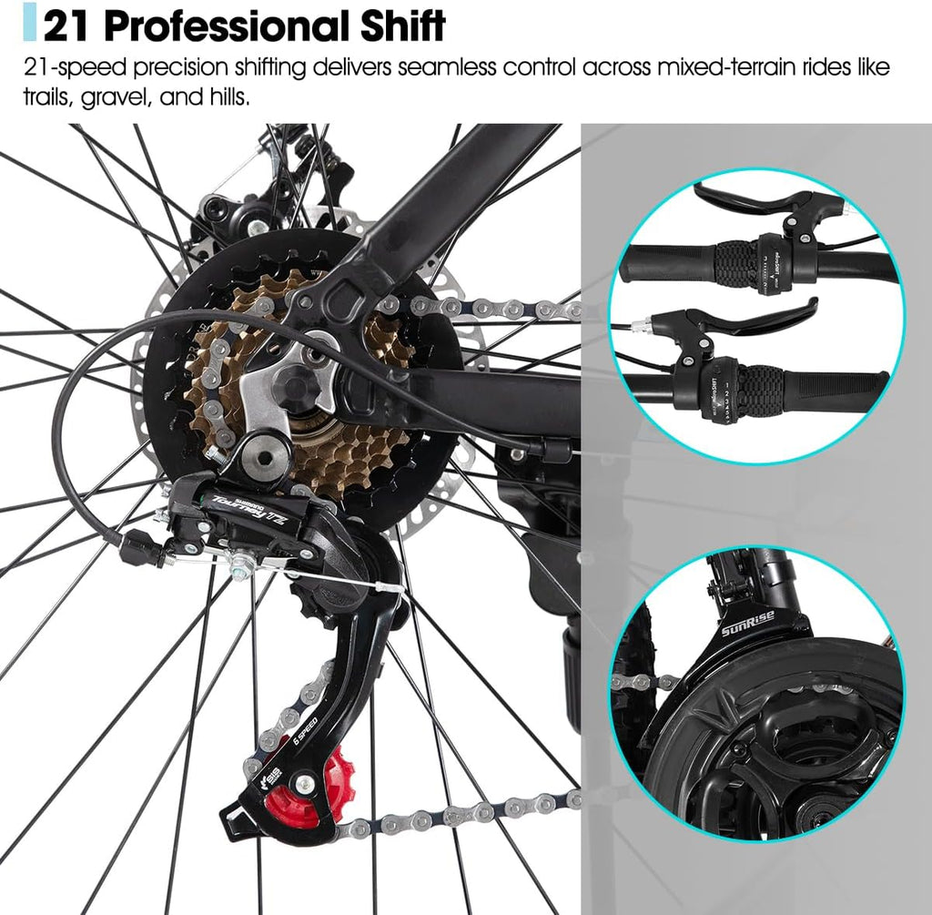 HILAND 26 27.5 Inch Mountain Bike, Mens and Womens Aluminum Frame MTB with 21 Speeds, Dis Brake, Hardtail Bicycle for Adults