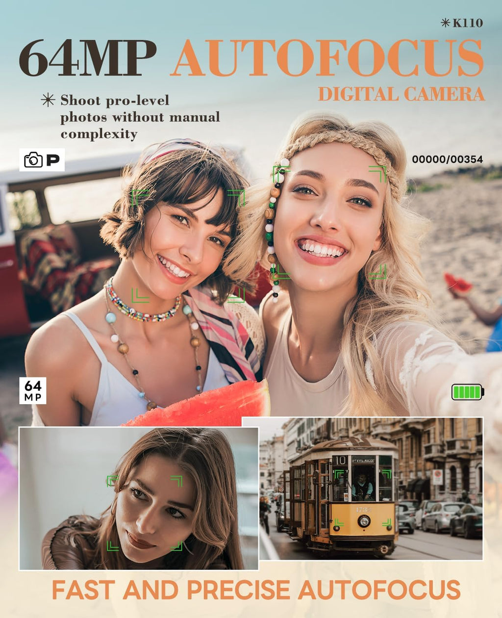 True 5K Digital Cameras for Photography 64MP - Autofocus 18X Zoom, with 3'' 180° Flip Screen, 64GB TF Card & 2 Batteries, Compact Travel Vlogging Camera for YouTube Beginners (Black)
