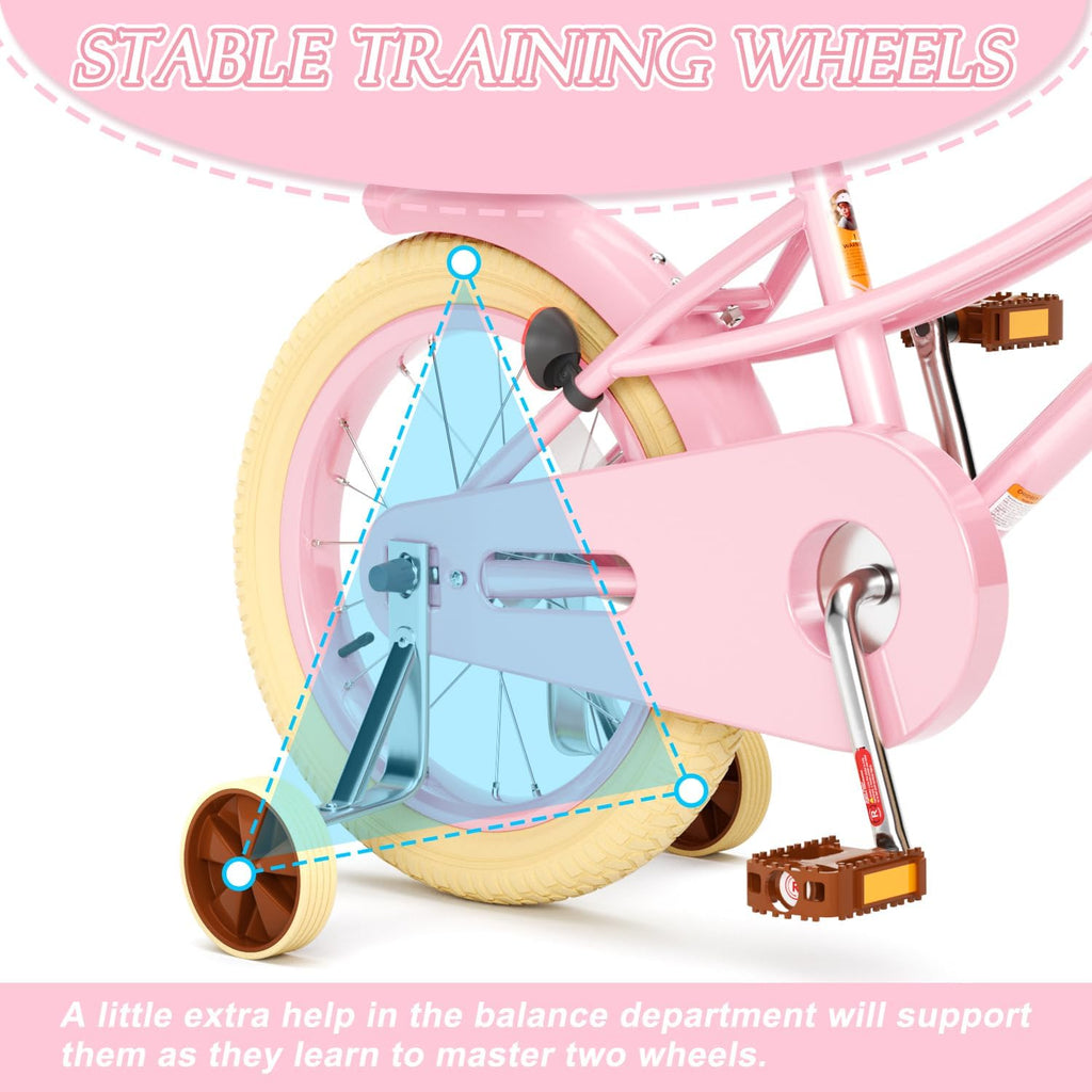 Glaf Toddler Girls Bike 12 14 16 20 Inch Girls Bike with Training Wheels Age 2-12 Years Old Bicycle Kids Bike with Basket and Doll Seat Adjustable Seat