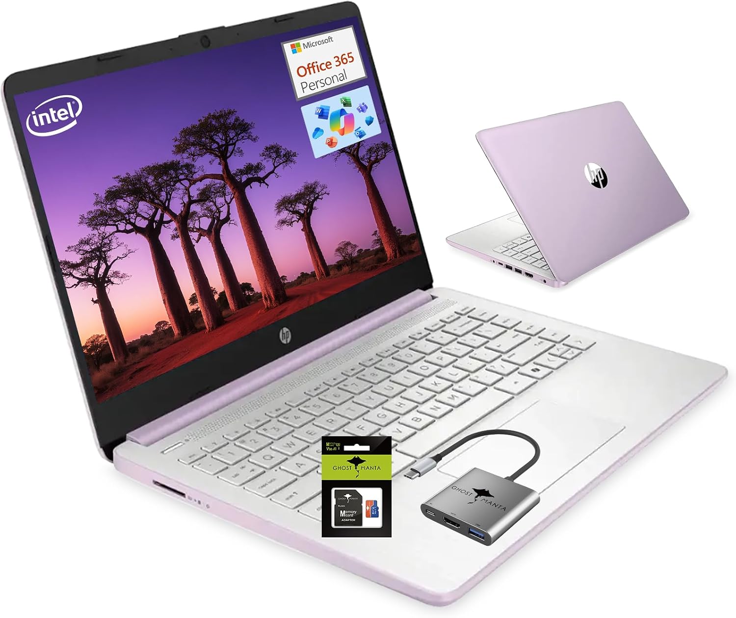 HP 14 Student-Laptop Back to School, Quad-Core Processor (Beat i3) 8GB RAM 256GB Storage(128GB UFS + 128GB SD Card) Laptops for Student with 1-Year Office 365 Copilot AI Win11,Honey Lavender