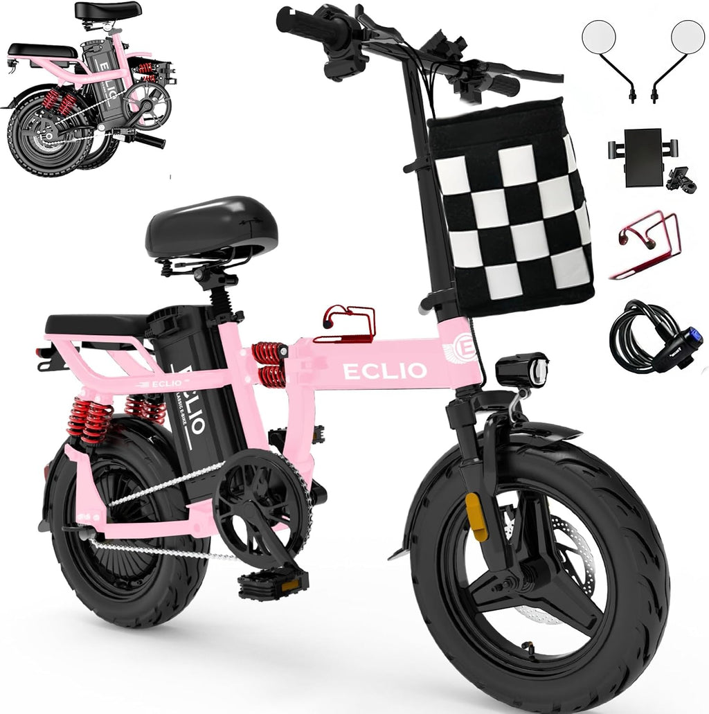 DDC SPORT Folding Electric Bike, Peak 800W Motor 25MPH,48V 14Ah Removable Battery 55Miles Ebike,14'' Lightweight Adults Electric Bicycles for Men/Women/Teens,Mini E-Bike,Full Suspension
