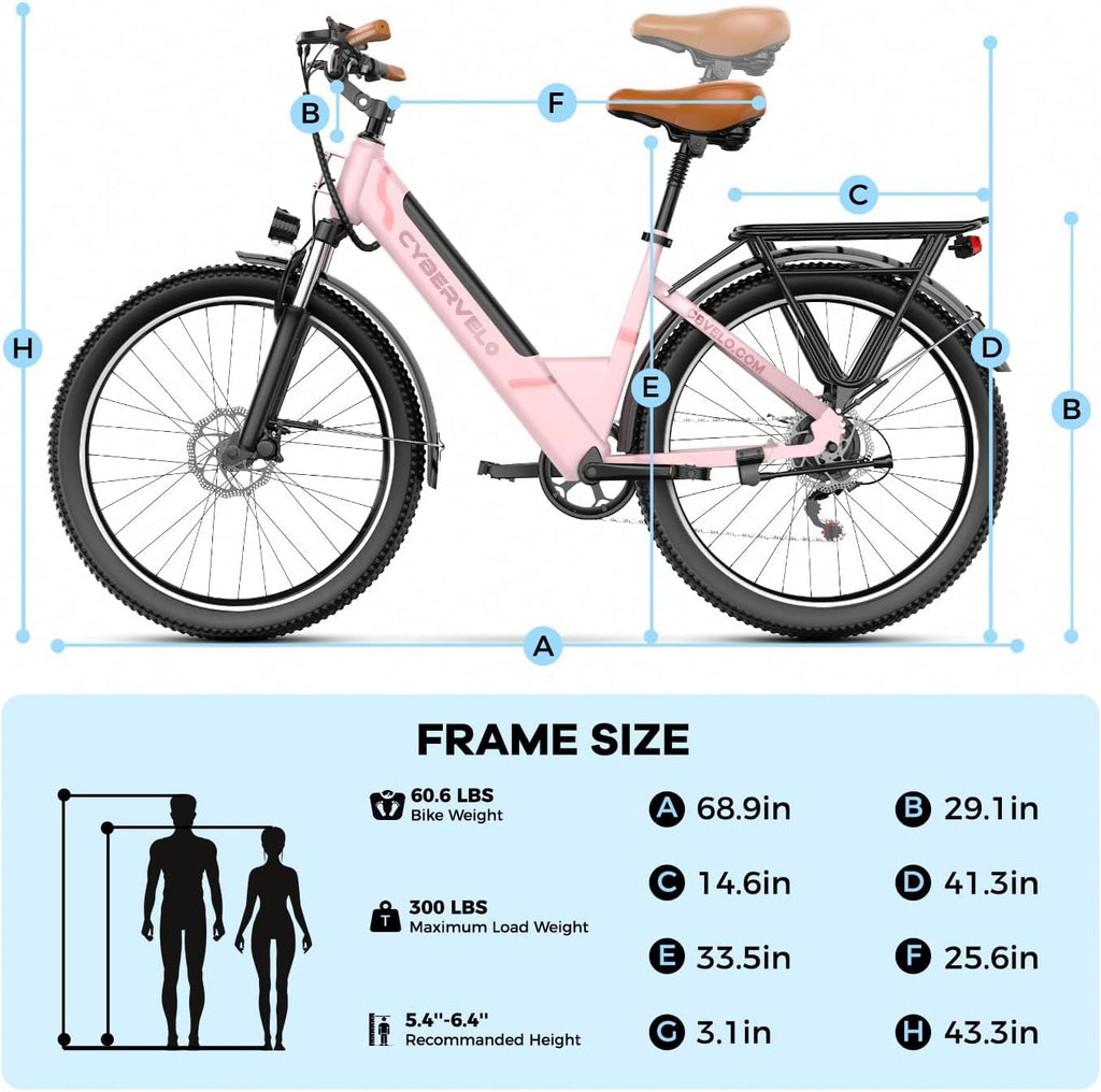 Cybervelo 750W Peak Electric Bike for Adults,up 80 Miles Removable Battery Ebike, 26' Electric E Bike with 7-Speed,Adult Electric Bicycles for Commute Beach Snow Womens/Man All Terrain