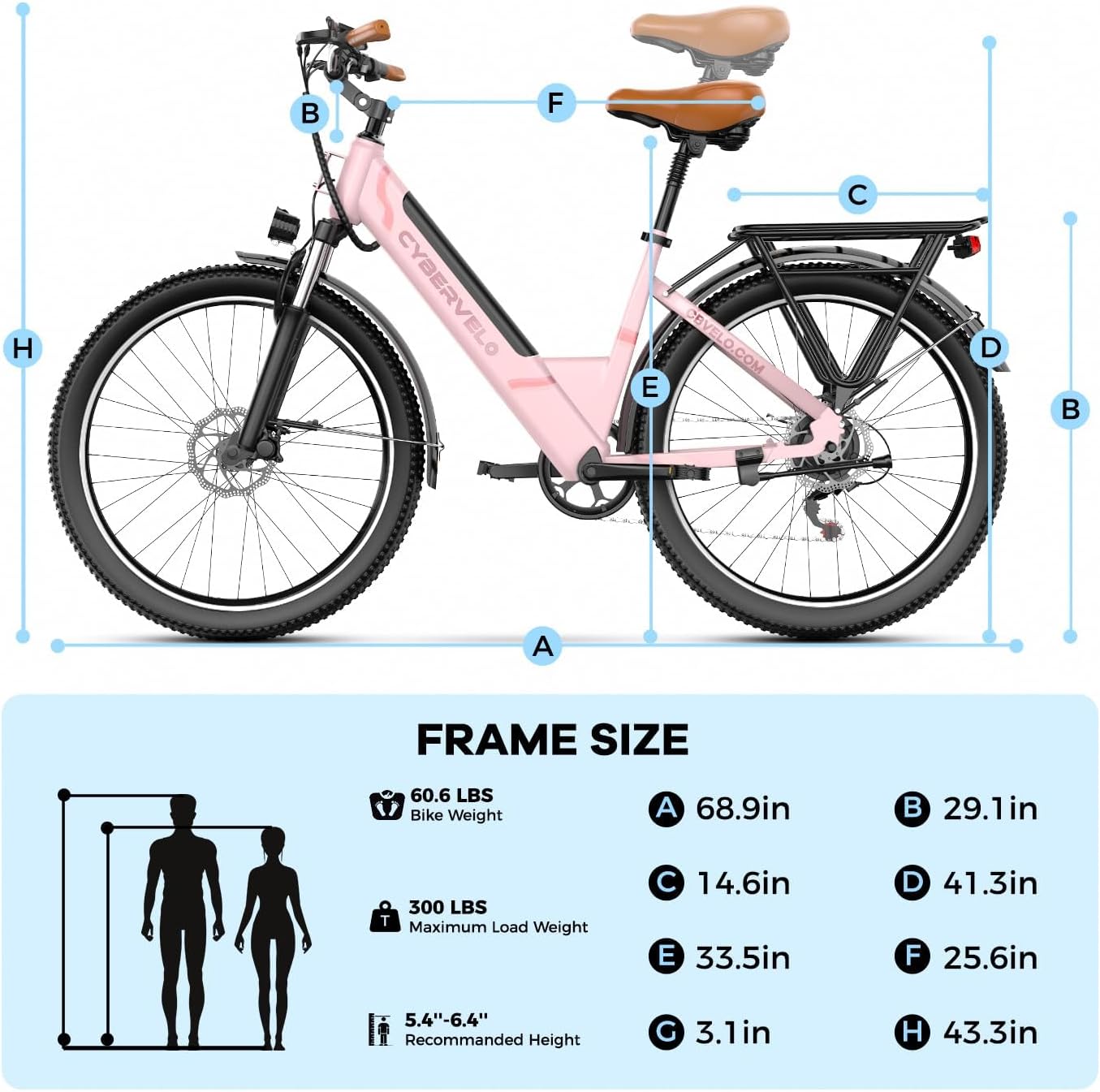 Cybervelo 750W Peak Electric Bike for Adults,up 80 Miles Removable Battery Ebike, 26' Electric E Bike with 7-Speed,Adult Electric Bicycles for Commute Beach Snow Womens/Man All Terrain
