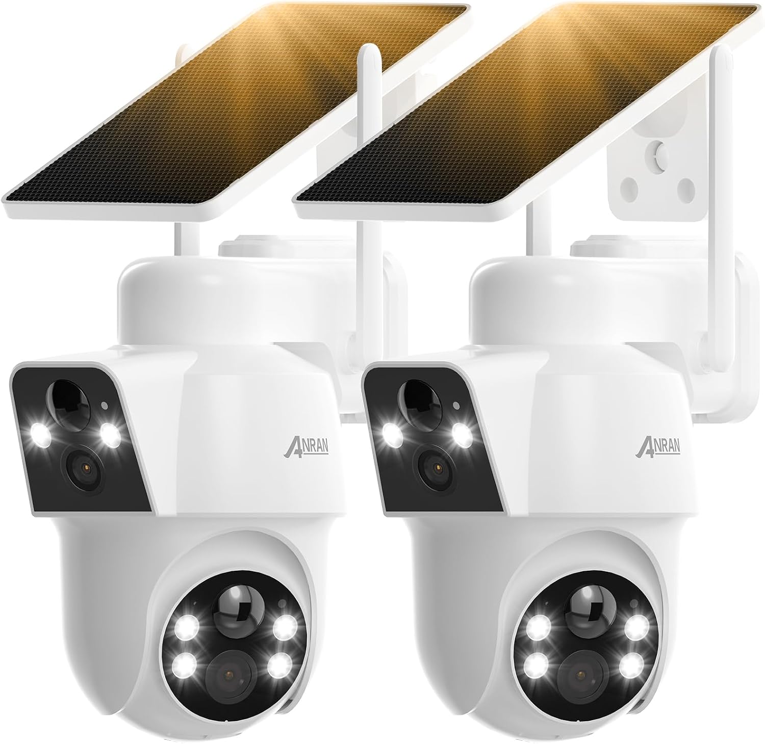 ANRAN 2 Pack Dual-Lens Solar Security Camera Wireless Outdoor - 3MP Fixed Wide-Angle + PTZ 360° View, Home Security Camera with Color Night Vision, 2-Way Talk, PIR Motion Detection, 100% Wire-Free