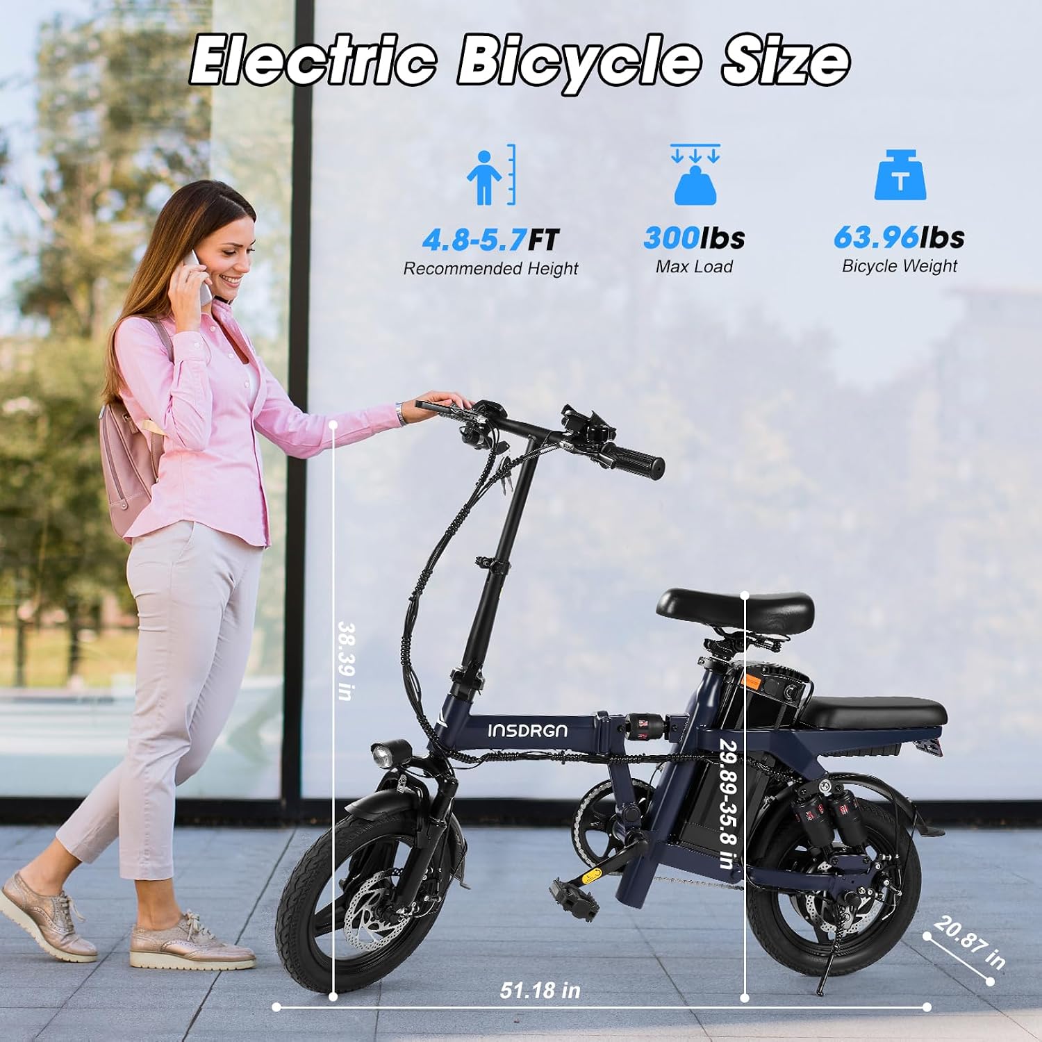 INSDRGN Electric Bike for Adults and Teens,14' Folding Adult E Bike with 650W Peak Motor,20MPH,28Miles Range,Advanced 9-Point Suspension & Dual Disc Brake,Removable Battery,UL 2849 Certified