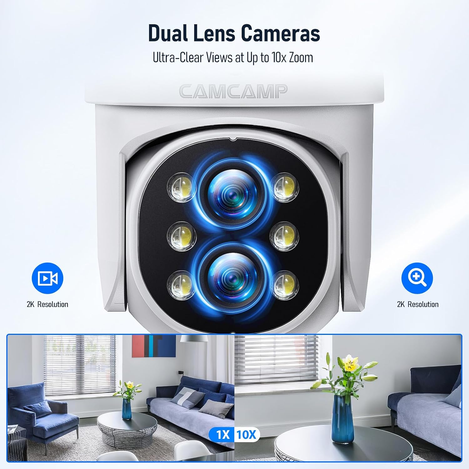 Camcamp Wireless Security Camera System with Monitor,10x Zoom 5MP Dual Lens Security Camera Outdoor with Night Vision,Motion Detection,Expandable 10CH 4K NVR.for Home Surveillance Kits Indoor/Outdoor