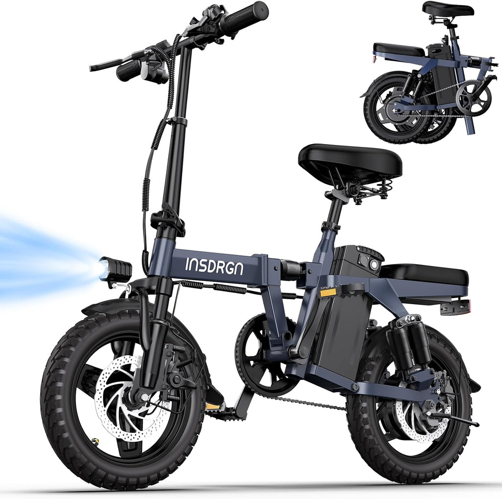 INSDRGN Electric Bike for Adults and Teens,14' Folding Adult E Bike with 650W Peak Motor,20MPH,28Miles Range,Advanced 9-Point Suspension & Dual Disc Brake,Removable Battery,UL 2849 Certified