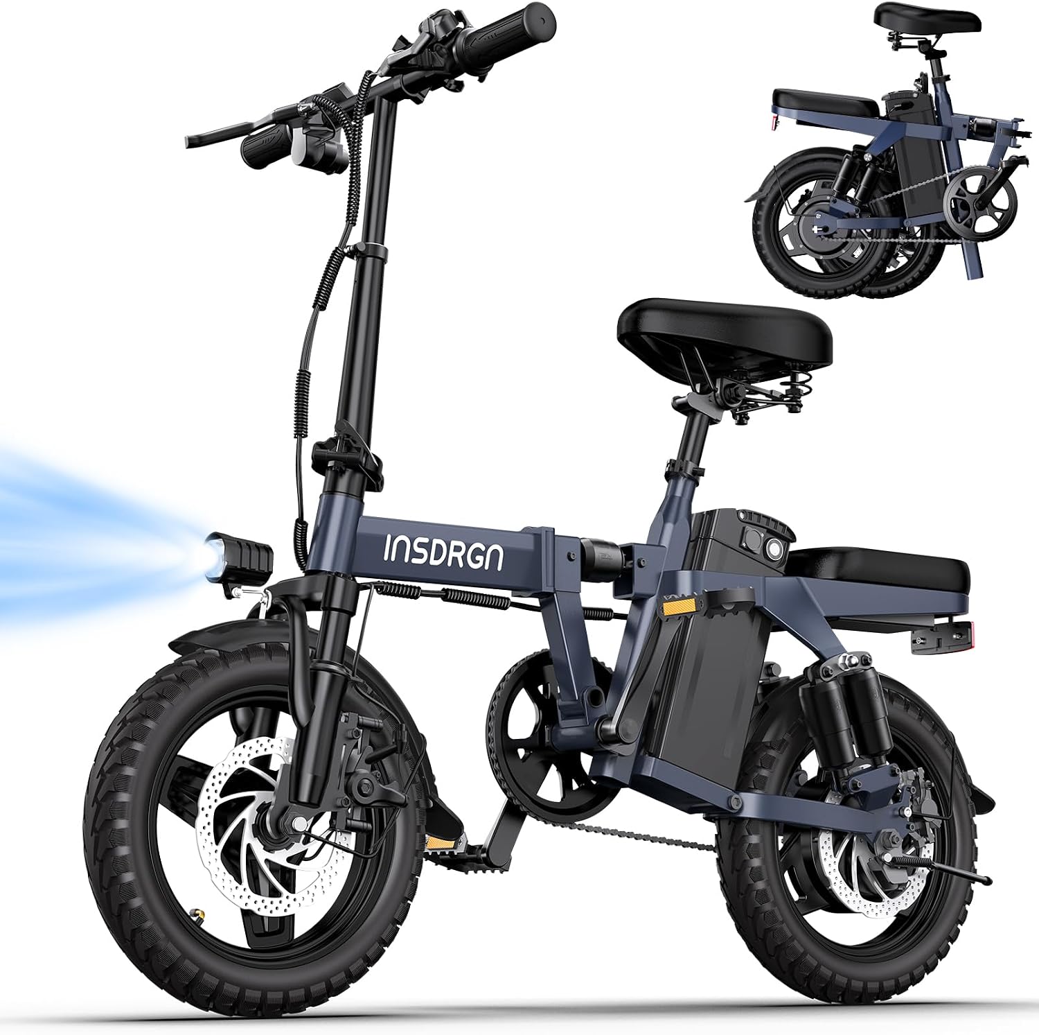 INSDRGN Electric Bike for Adults and Teens,14' Folding Adult E Bike with 650W Peak Motor,20MPH,28Miles Range,Advanced 9-Point Suspension & Dual Disc Brake,Removable Battery,UL 2849 Certified