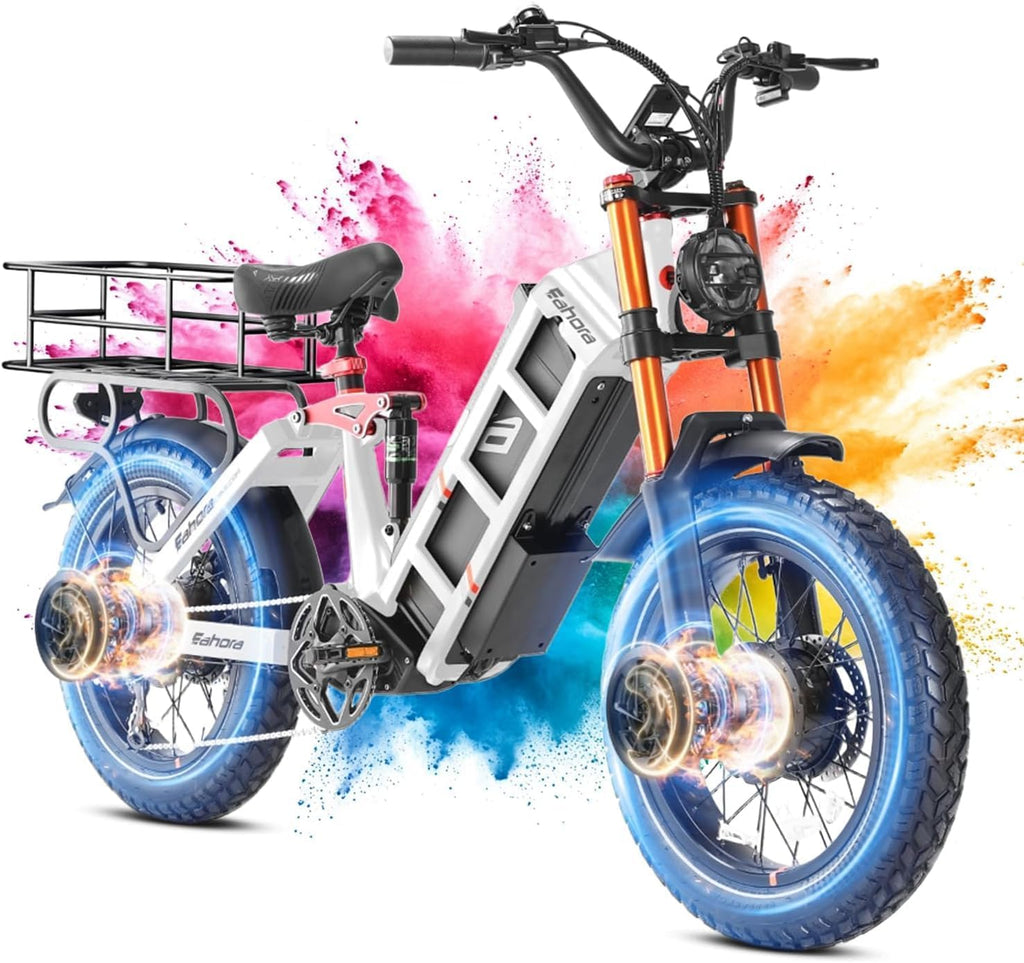 2026 eAhora Juliet Pro 2 EBike - Dual Motor 5400W/1200W 30-43MPH 60V 70Ah 200Mile Long Range Electric Bike for Adults, 20'' Fat Tire Fast Electric Mountain Bike Full Suspension Electric Bicycle