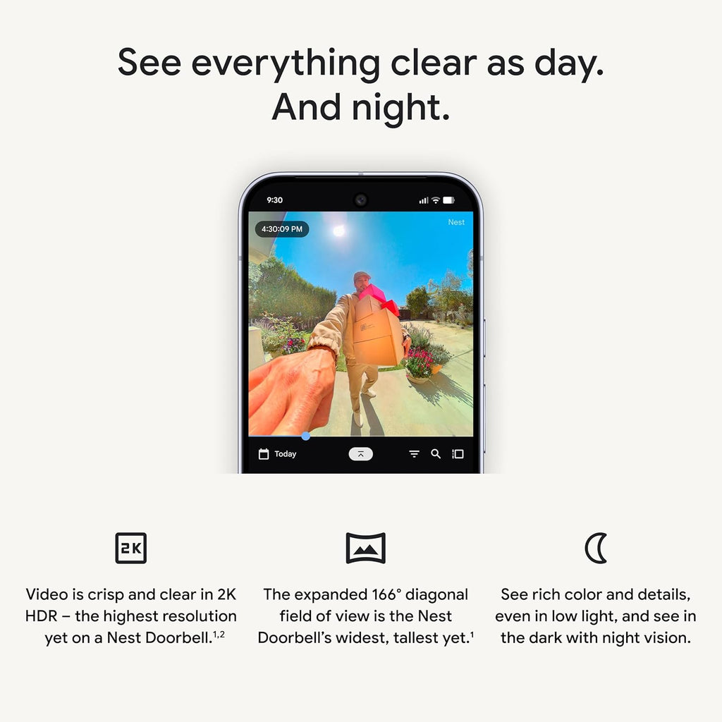 Google Nest Doorbell (Wired, 3rd Gen) - 2K Video and Gemini, Live View, Night Vision, 2-Way Audio - Works with Google Home - 2025 Model - Hazel