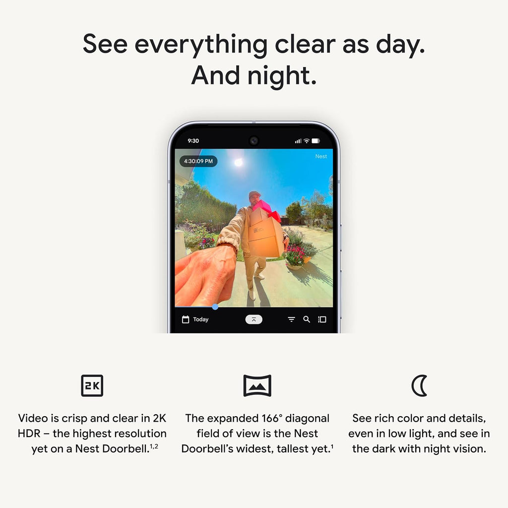 Google Nest Doorbell (Wired, 3rd Gen) - 2K Video and Gemini, Live View, Night Vision, 2-Way Audio - Works with Google Home - 2025 Model - Linen