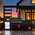108-Inch 6-Burner 85000 BTU Propane Gas Grill Island with Shed, 304 Stainless Steel Black, 684 Sq.In Cooking Area, Wine Cooler, Rotisserie & Granite Countertops for Backyard BBQ, Black