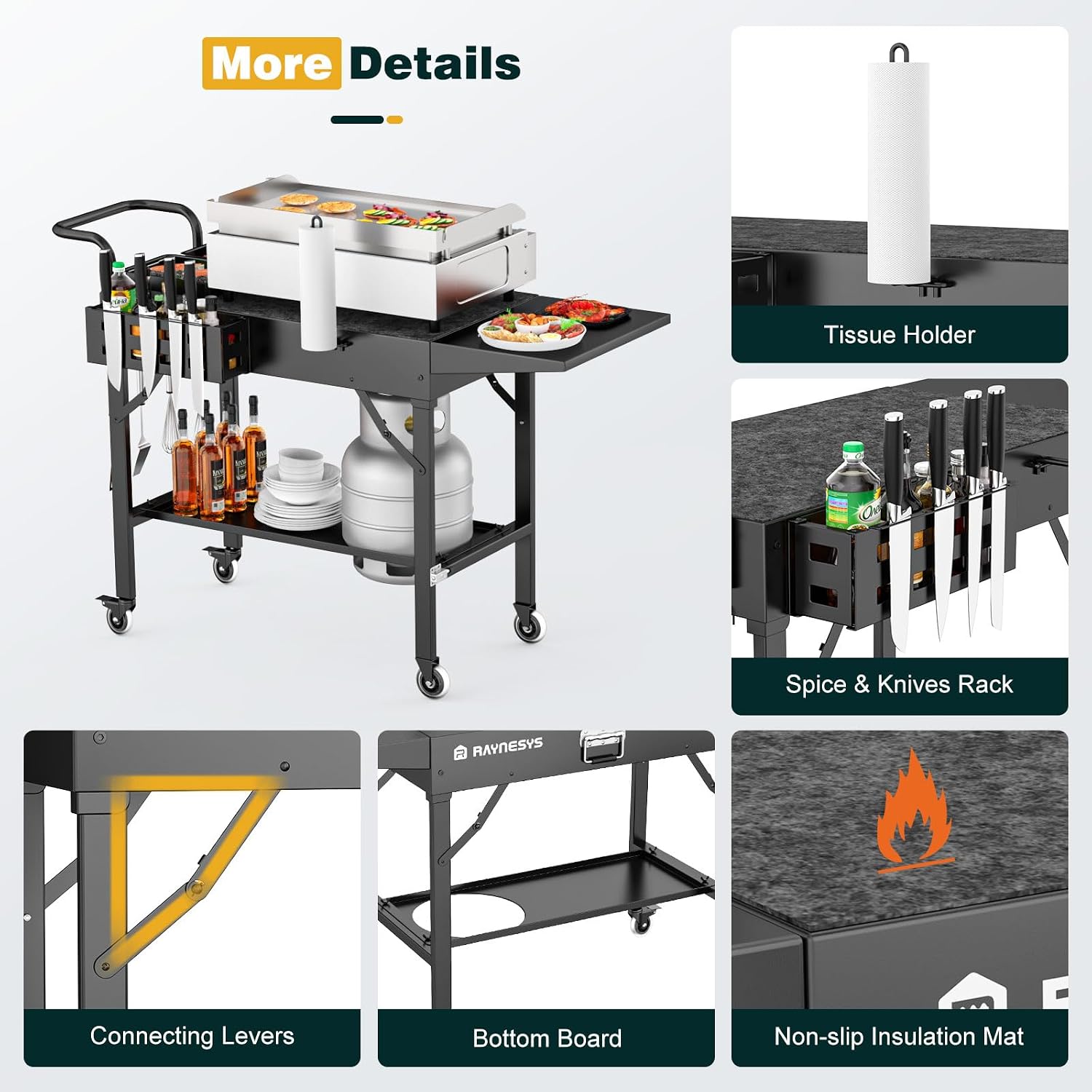 Outdoor Griddle Table, Blackstone Griddle Stand, 440lbs Folding Grill Cart, Pizza Oven Table Stand for Onni,Food Prep Table with Wheels for Outdoor BBQ Camp Ninja Woodfire Grill Stand, 31'W x 17'D