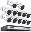 ZOSI 16 Channel Wired Security Camera System,12pcs 1080P Wired Outdoor Metal Cameras,One-Way Audio,AI Person/Vehicle Detection,Night Vision,H.265+ 16CH DVR for Business,Remote Access (No Hard Drive)