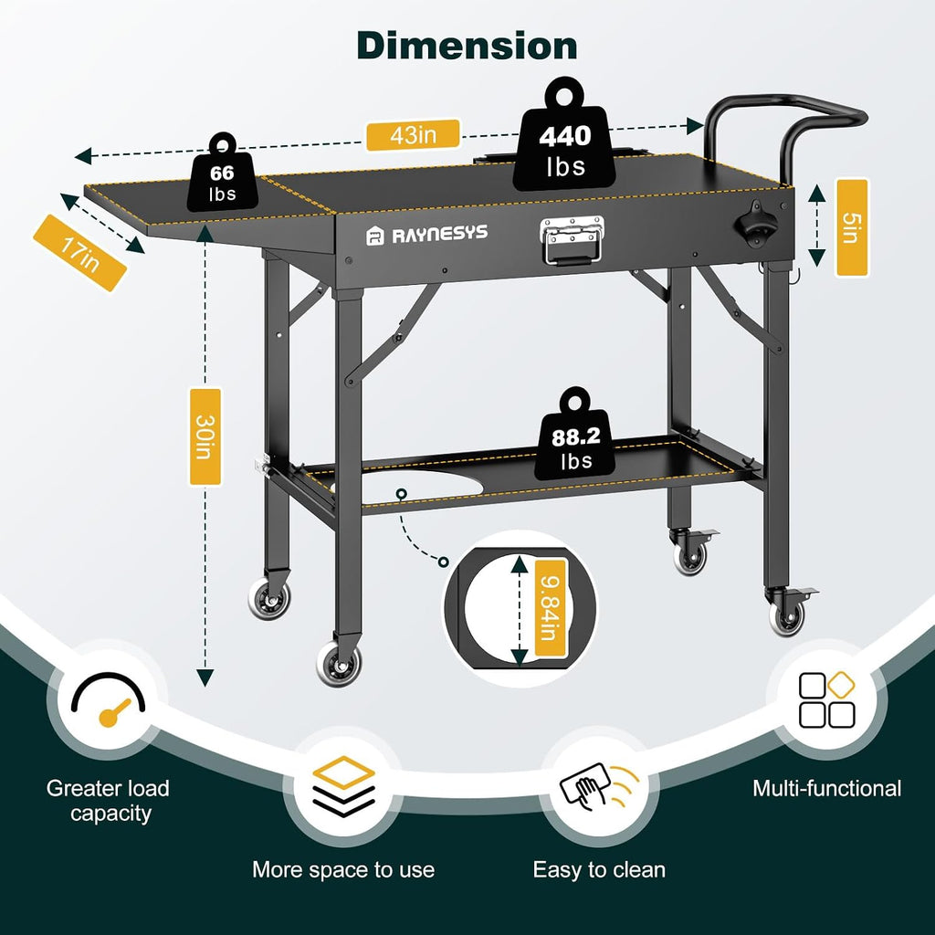Outdoor Griddle Table, Blackstone Griddle Stand, 440lbs Folding Grill Cart, Pizza Oven Table Stand for Onni,Food Prep Table with Wheels for Outdoor BBQ Camp Ninja Woodfire Grill Stand, 31'W x 17'D