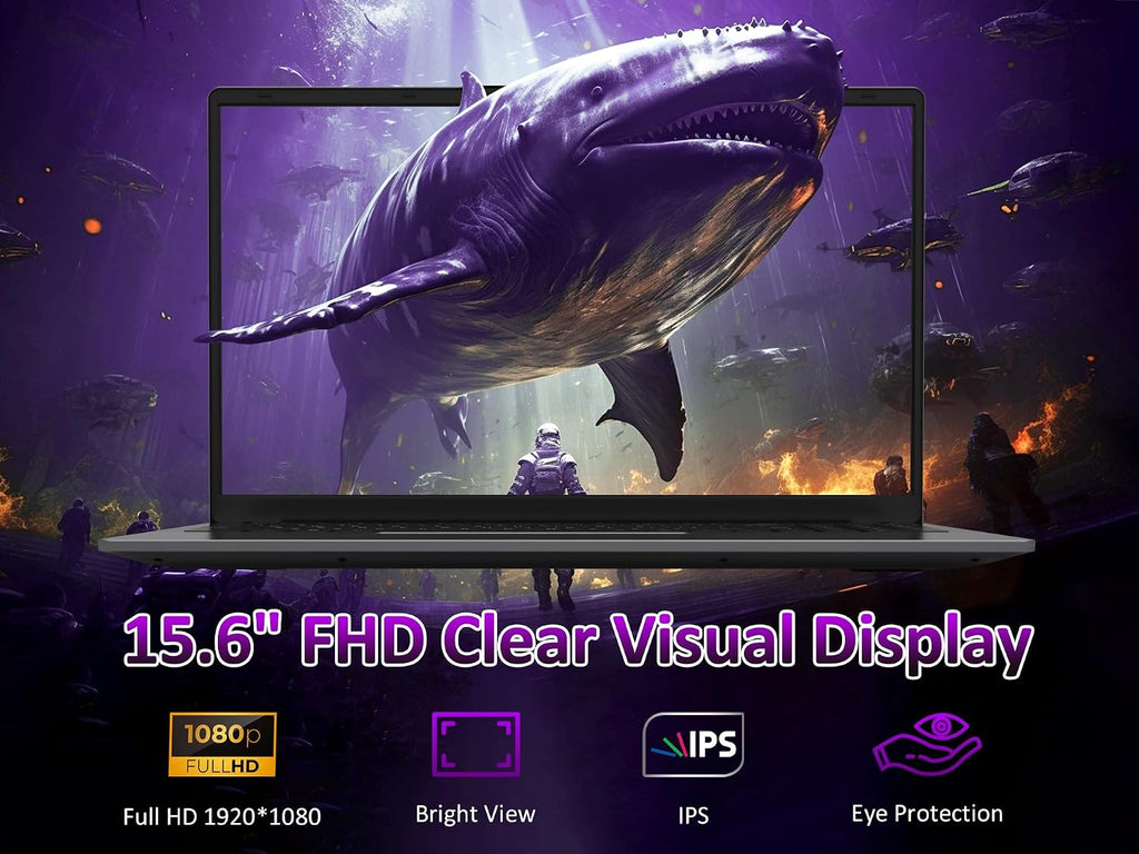 32GB RAM Laptop Computer with 1TB NVMe SSD, Intel N150 Quad-Core Processor(Up to 3.6GHz), 15.6' FHD IPS Display, 8000mAh Battery, Backlit Keyboard, Privacy Webcam, Fingerprint Unlock, Win11 Pro
